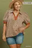 Umgee Plus Size Printed Collared Puff Sleeve Top