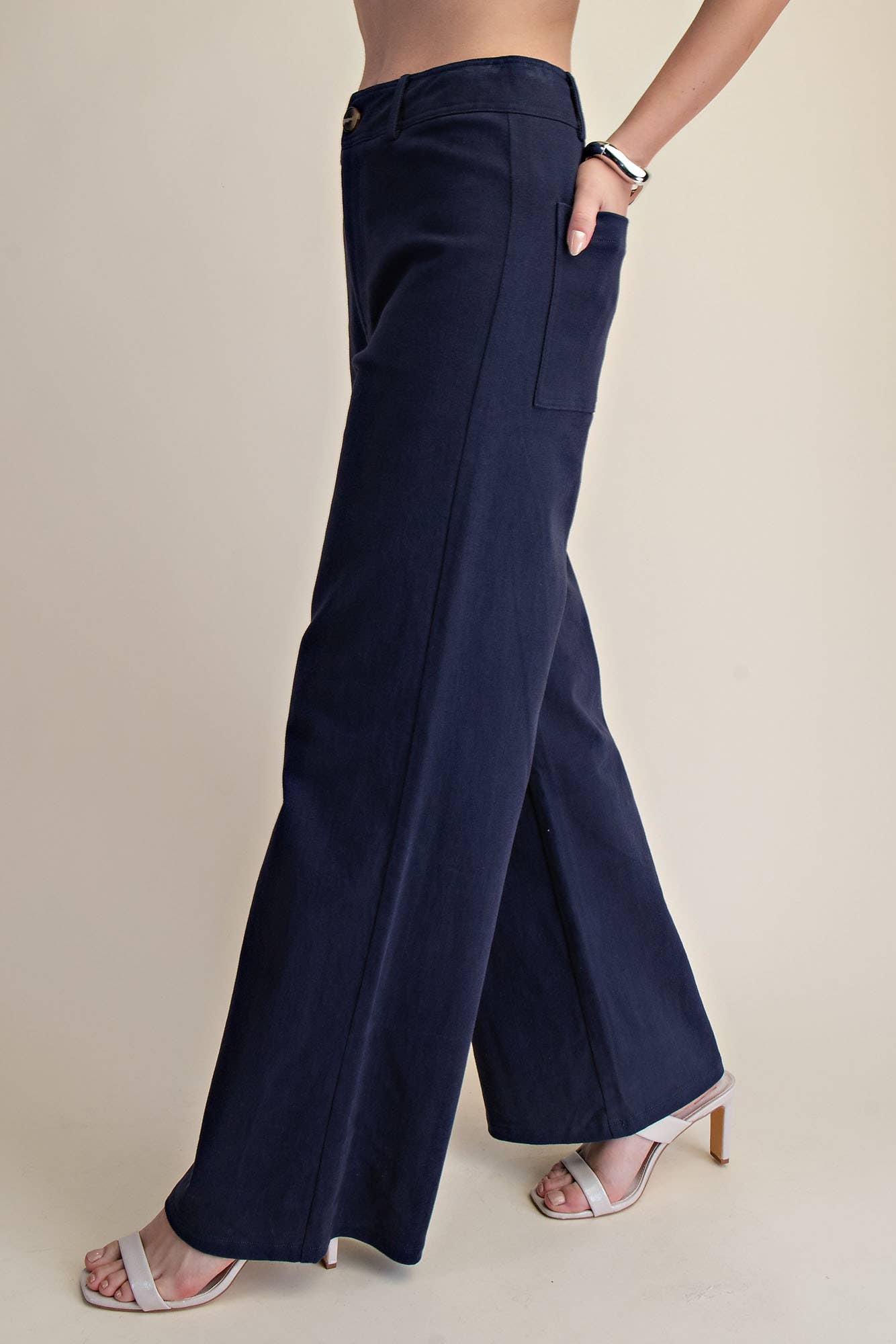 High-Waist Straight Pants Navy