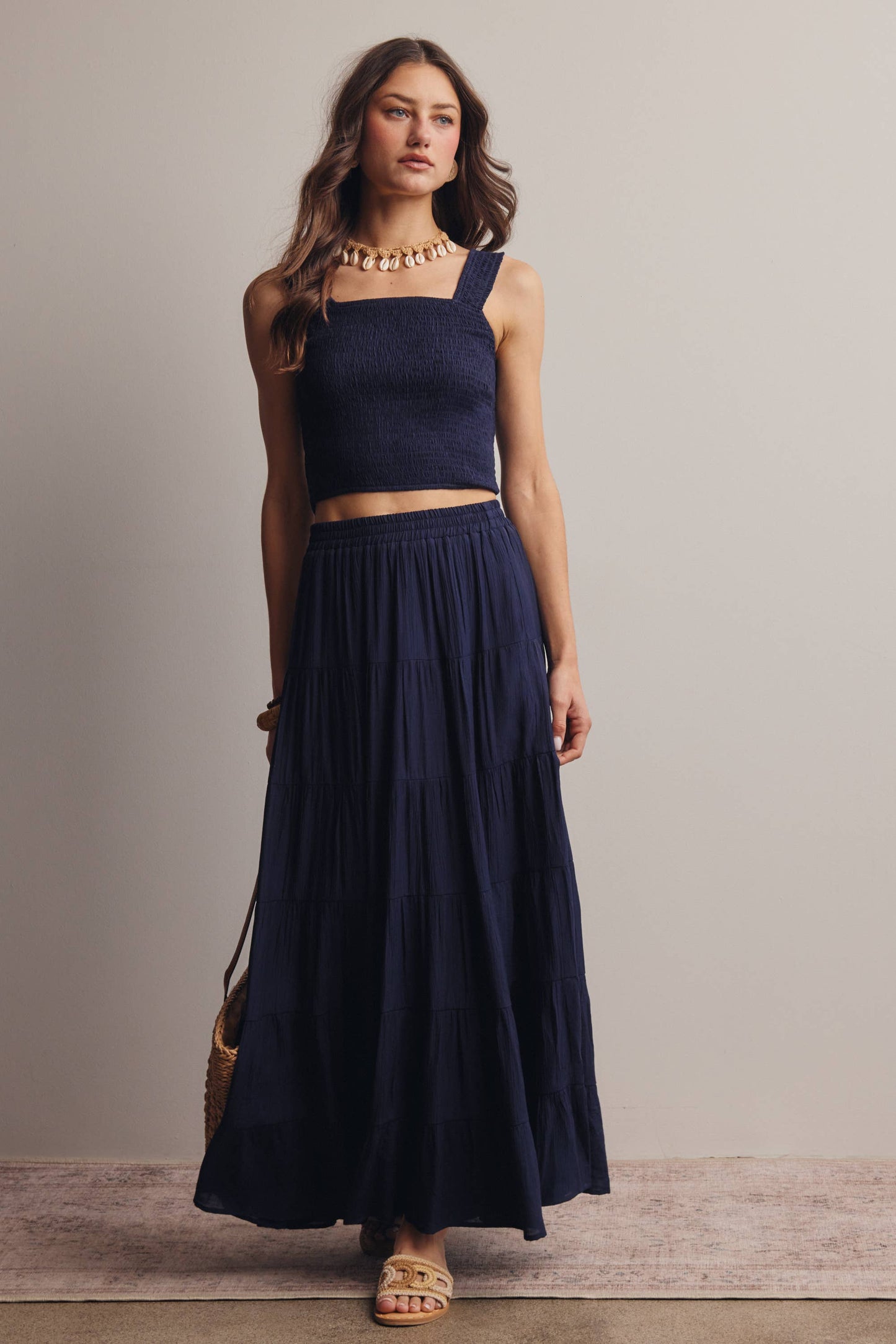 Forte - Women's Smocked Crop Top & Skirt Set