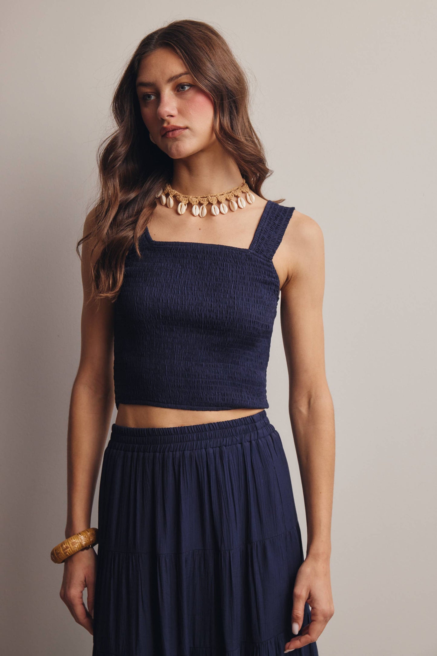 Forte - Women's Smocked Crop Top & Skirt Set