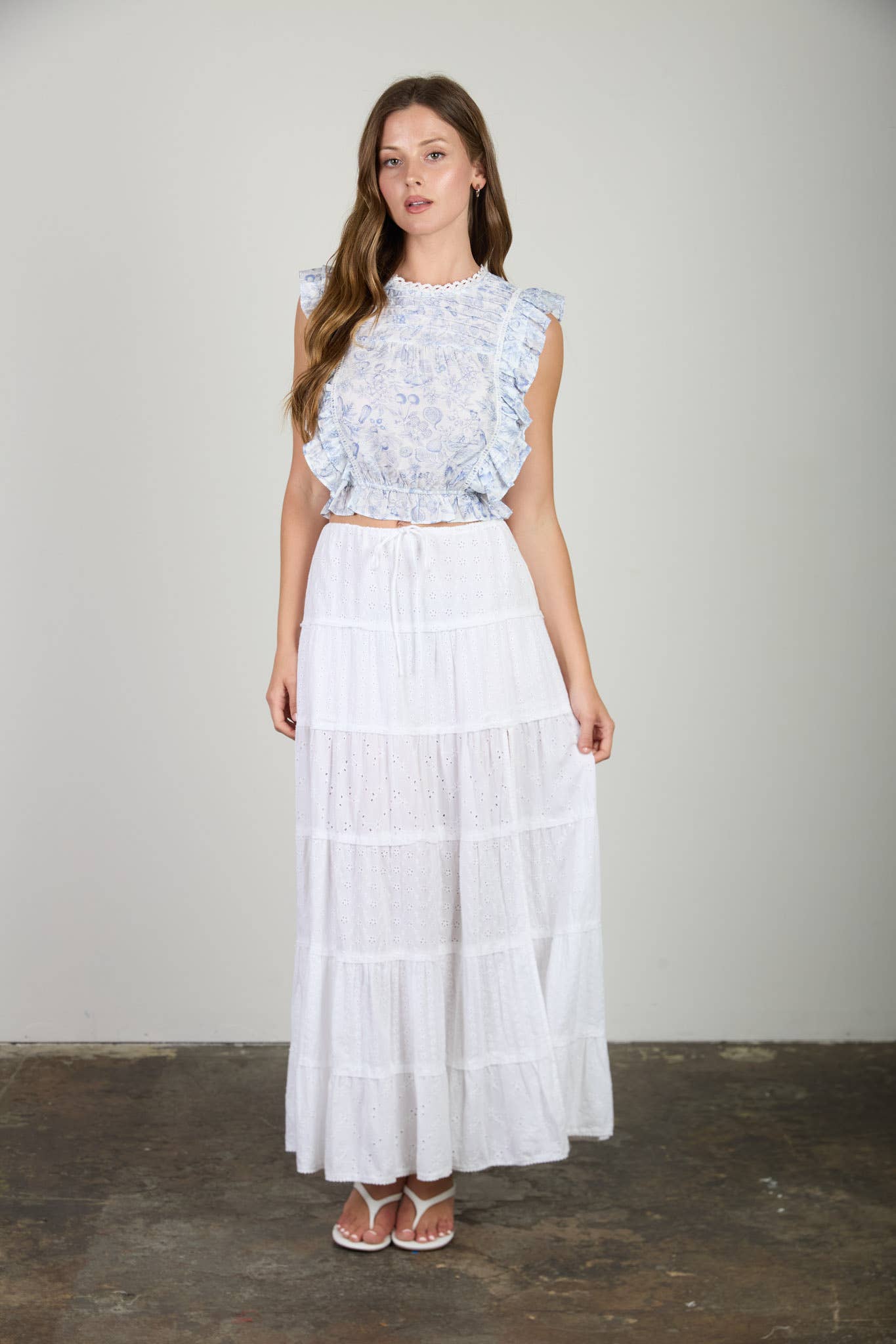 Blu Pepper - Floral Ruffled Pleated Sleeveless Top