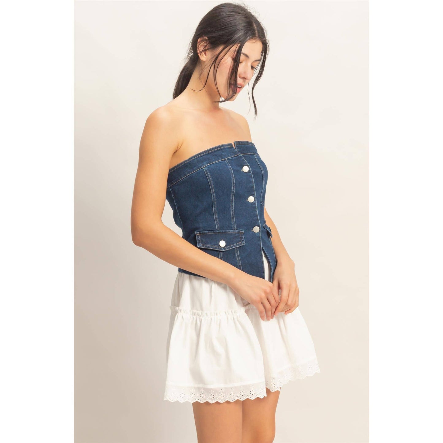 HYFVE - Strapless Button-Up Denim Top