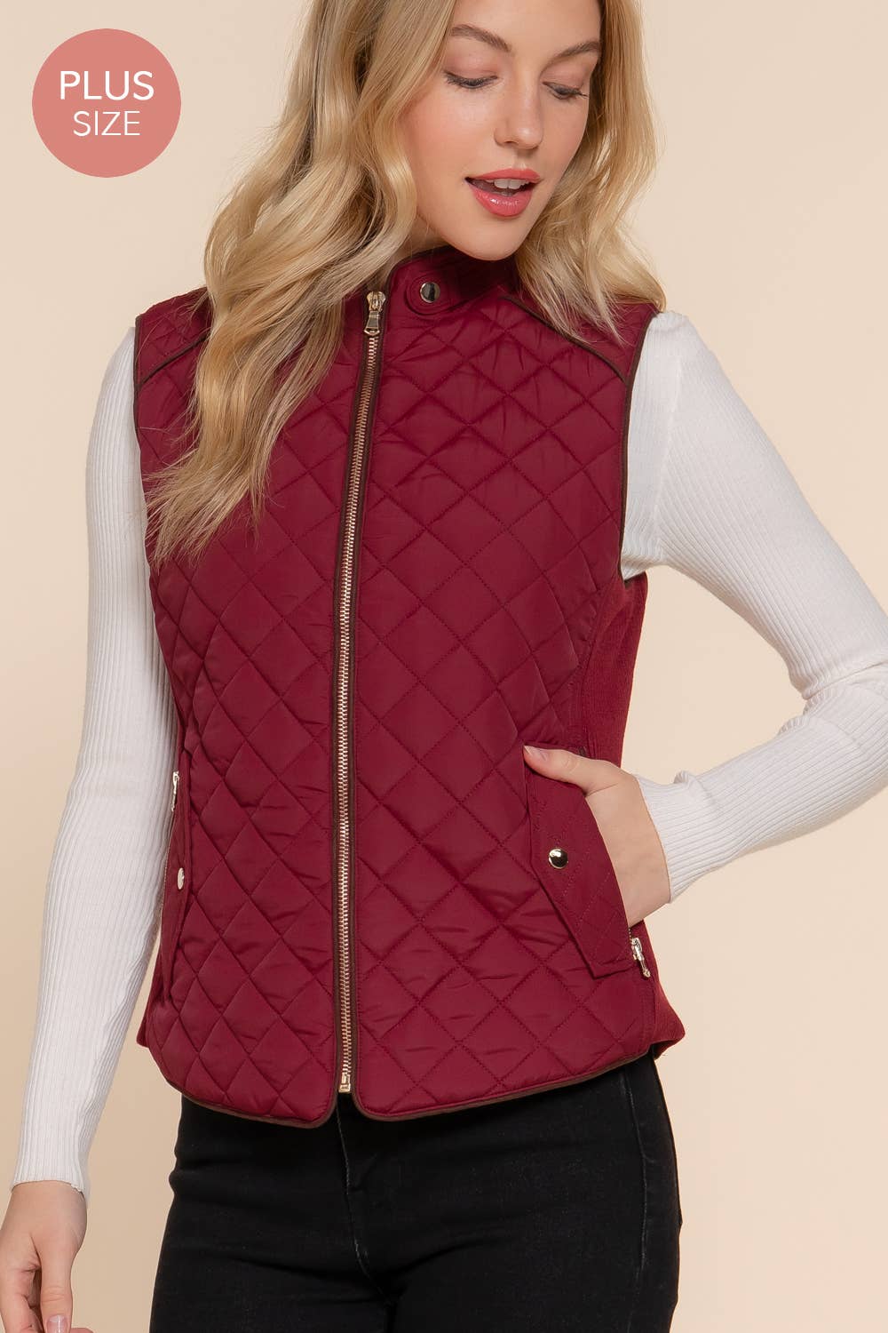 Suede Piping Quilted Padding Vest Active Basic | Active USA