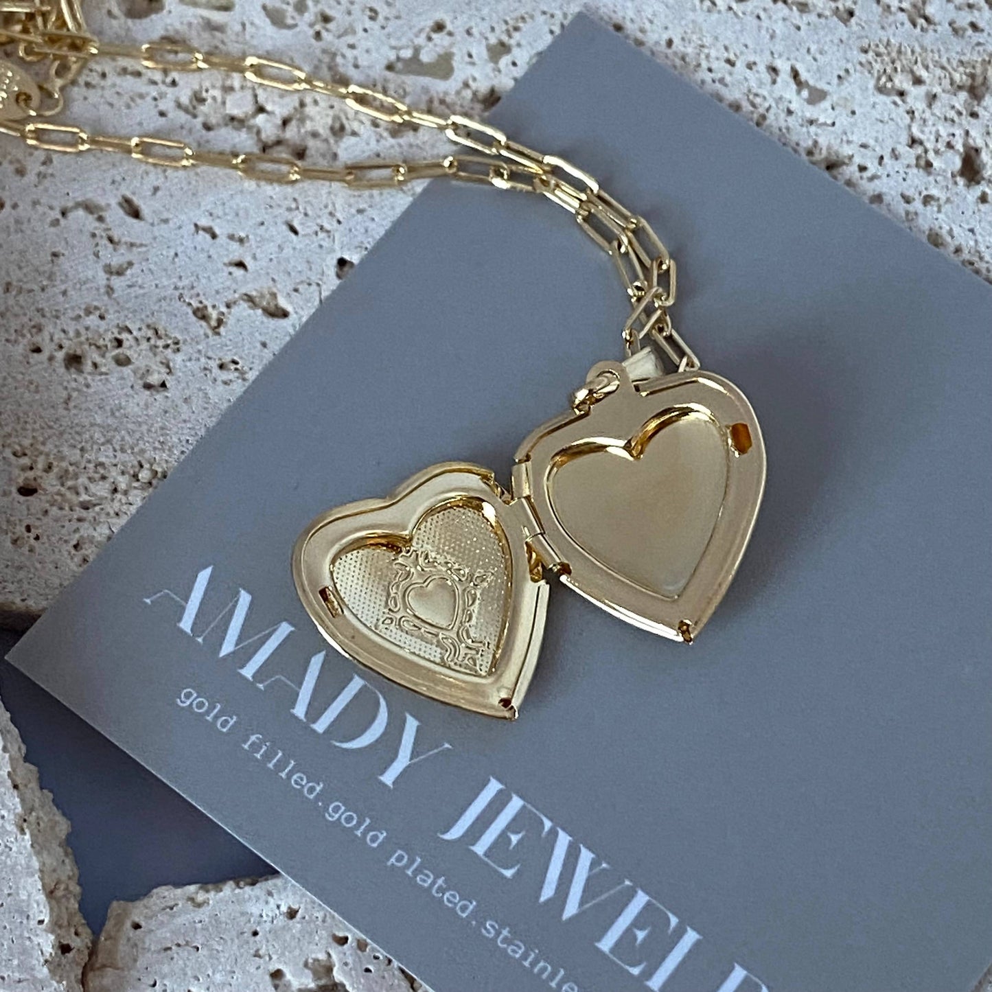 Heart Lock locket necklace engraved love gold filled photo 