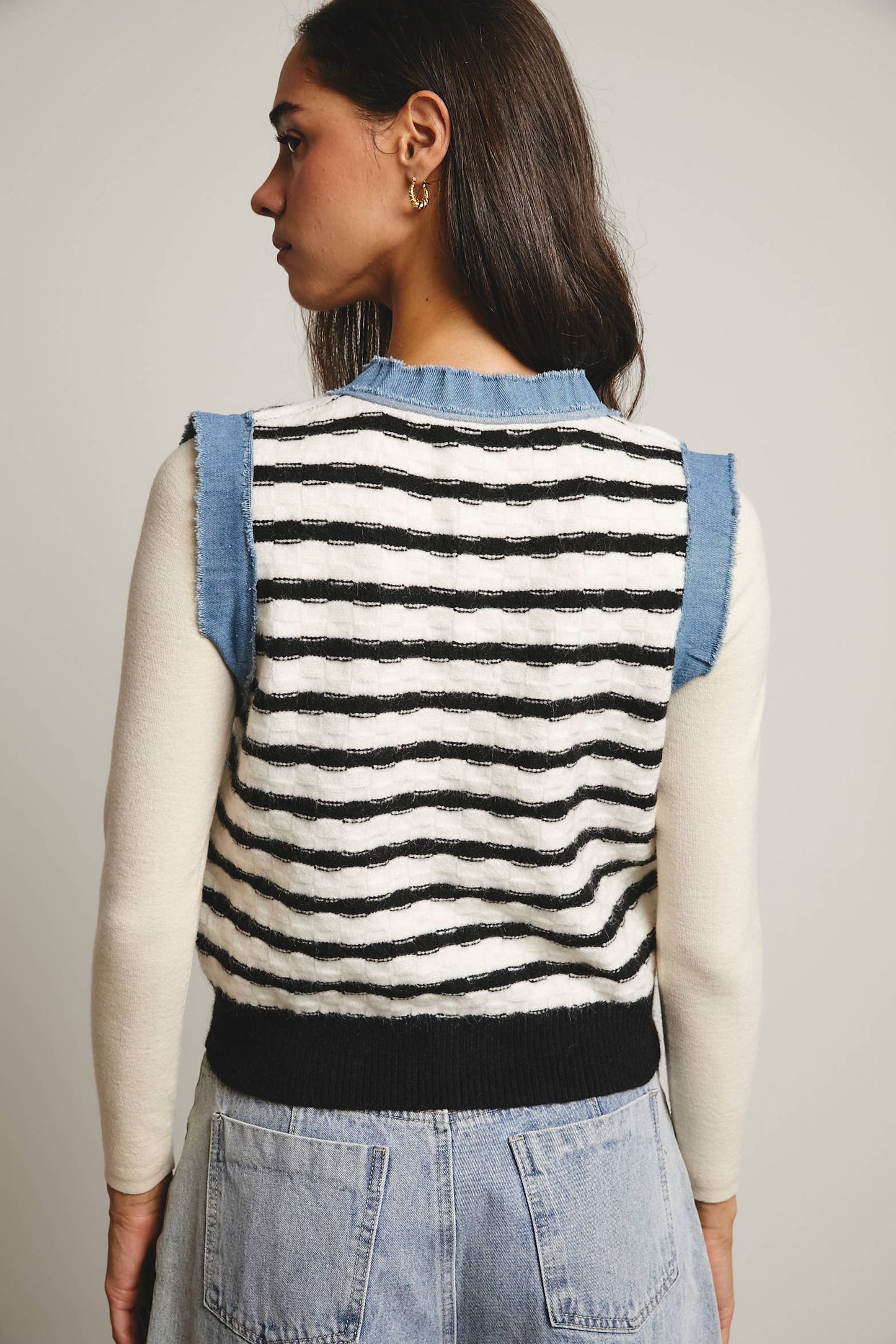 Your Favorite Denim Trim Knit Vest - 926 West