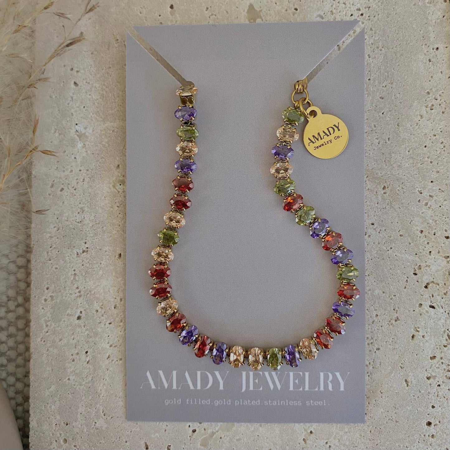 Multi colored tennis bracelet cubic zirconia stainless steel
