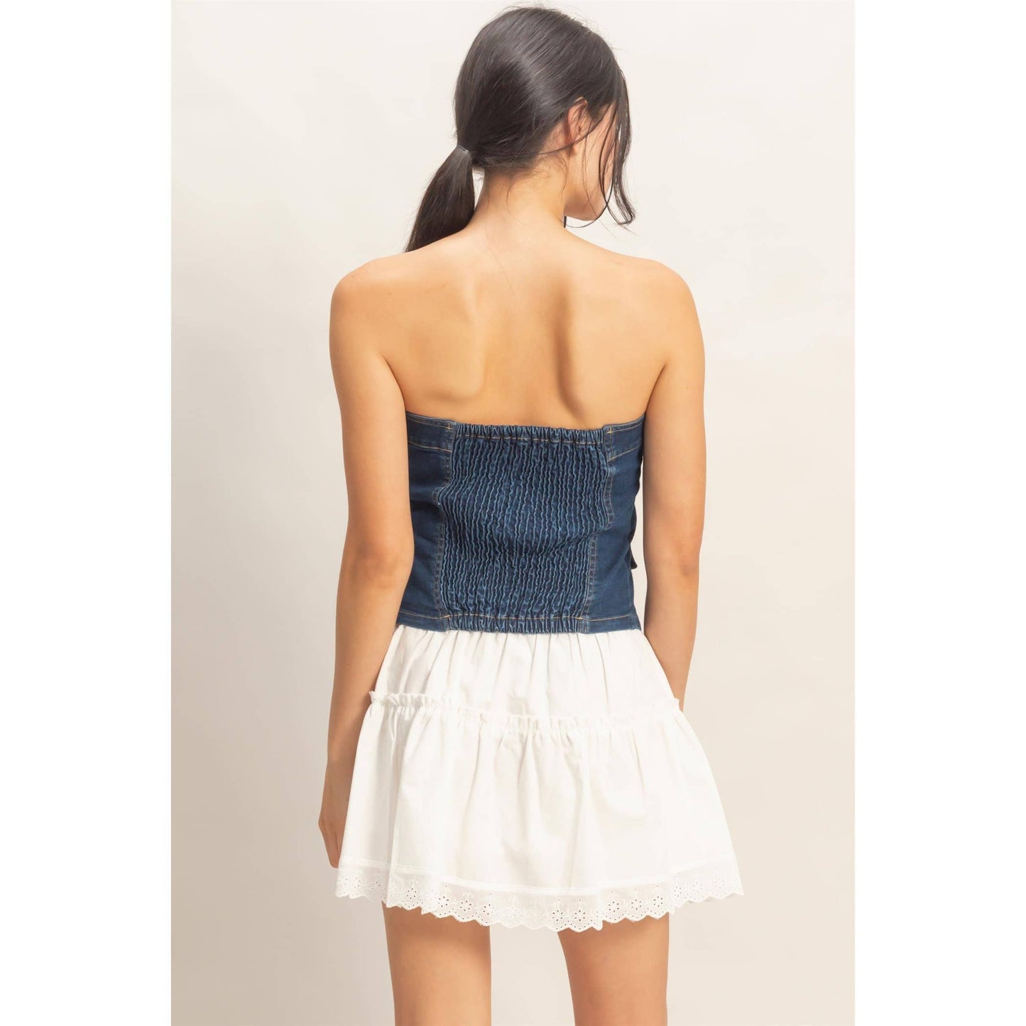 HYFVE - Strapless Button-Up Denim Top