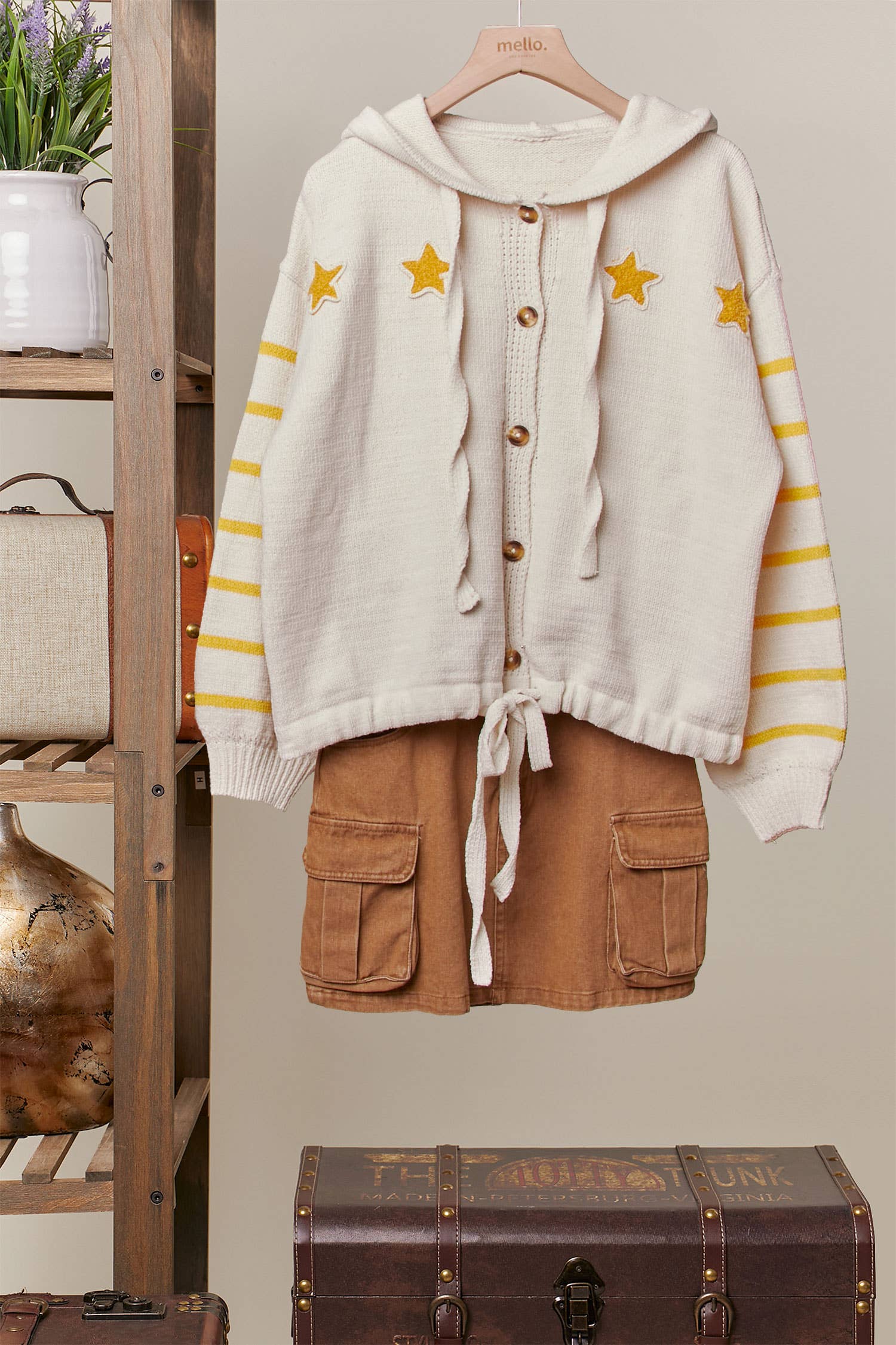 Boucle Star Stripe Hooded Cardigan Mello.