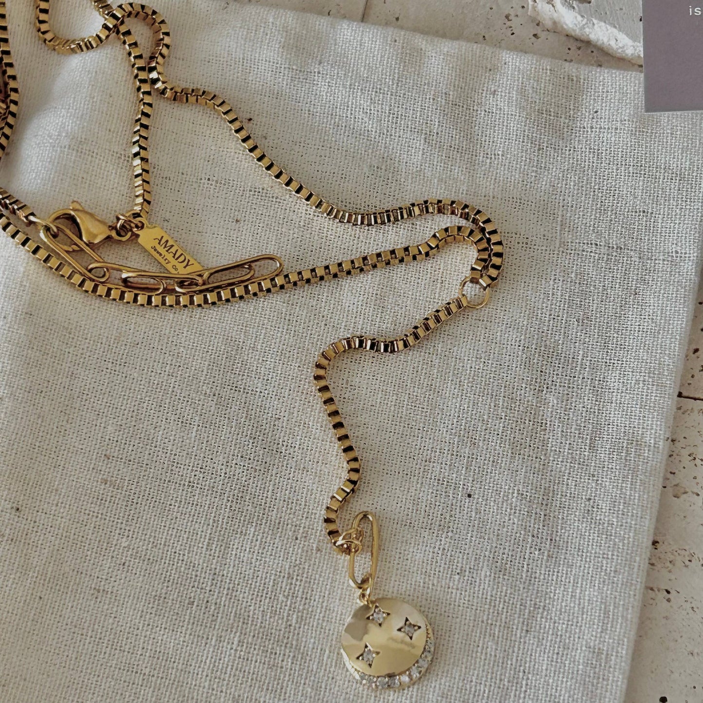 Lariat long necklace crescent moon layering jewelry