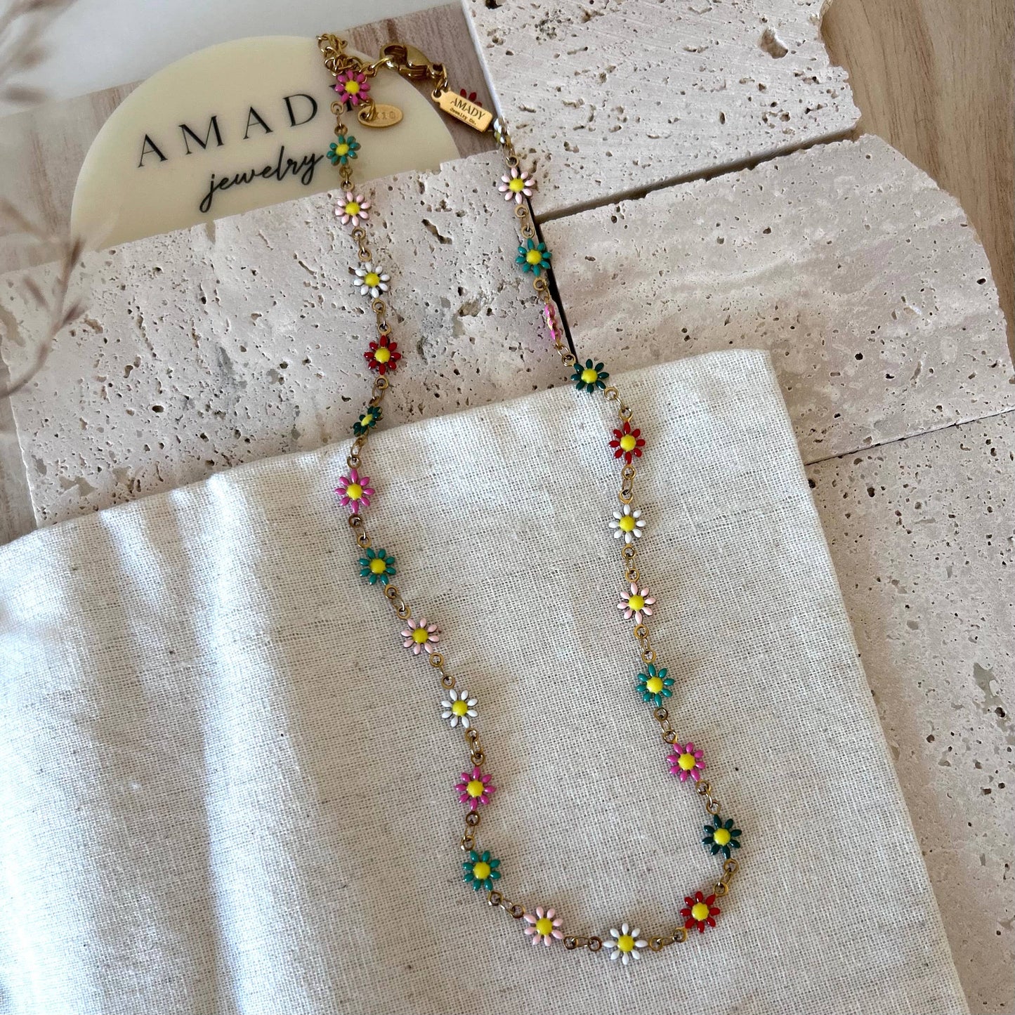 Colorful Flower Strand Layering Necklace | 18K Gold Plated