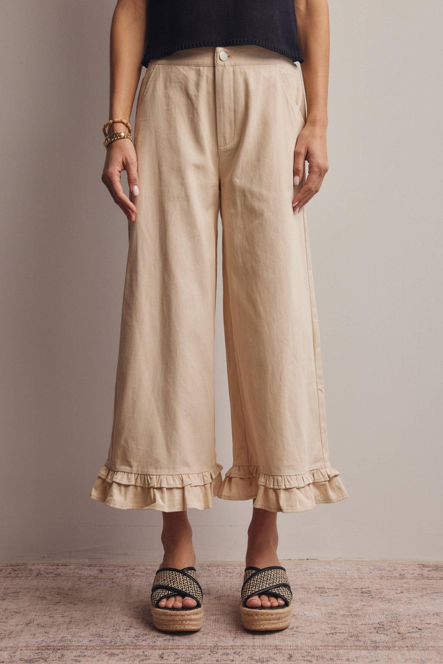 Forte - Ruffle Hem Wide-Leg Pants