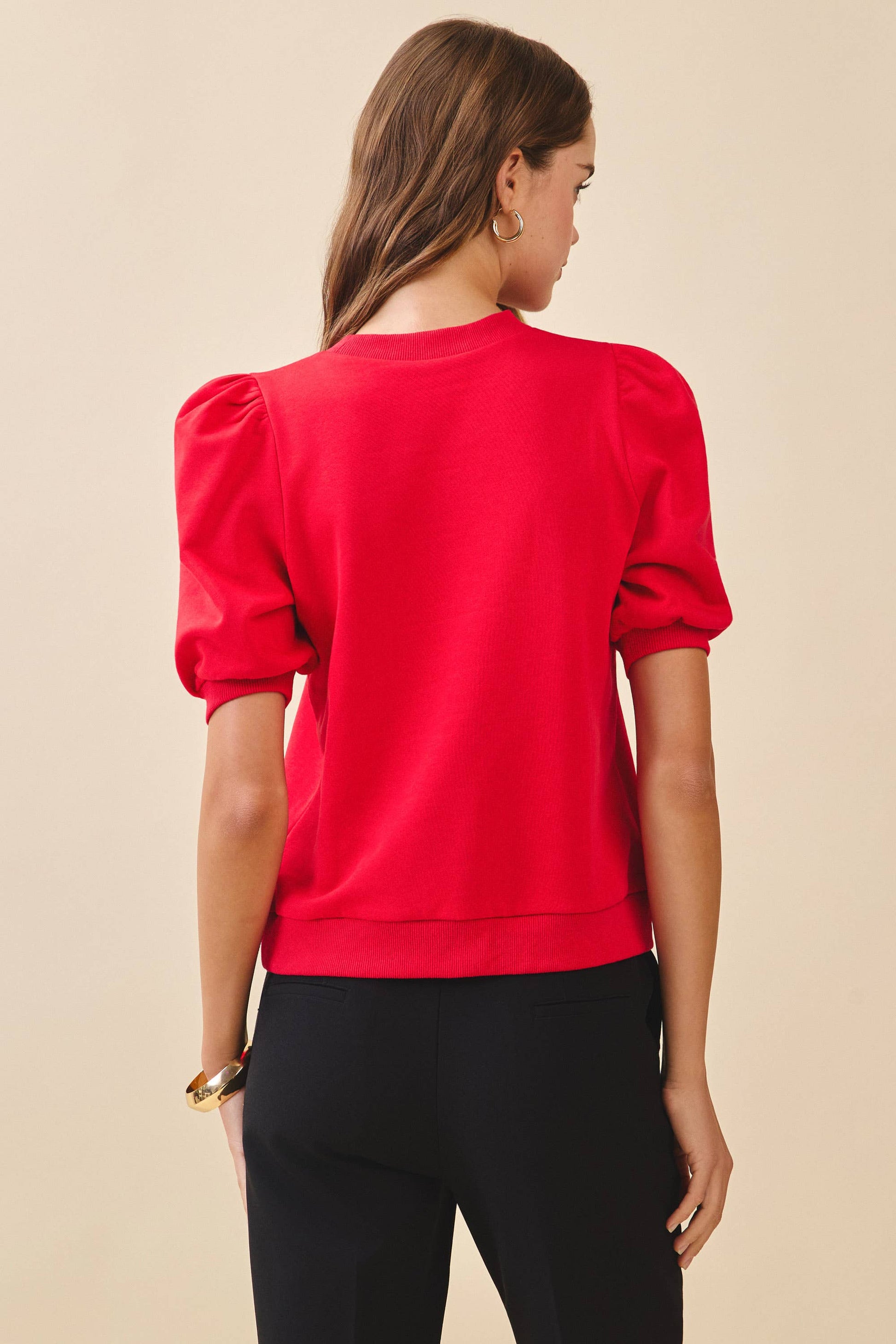 TCEC Crew Neck Short Puff Sleeve Knit Top - 926 West