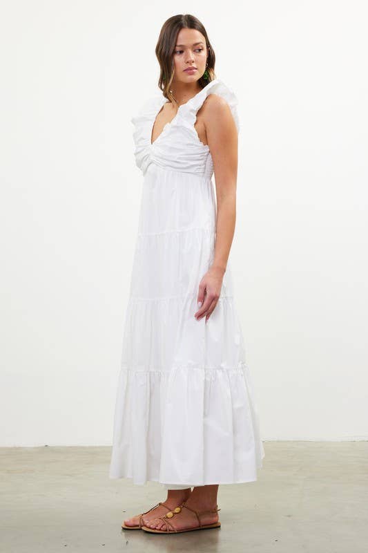 SKIES ARE BLUE - Poplin V Neck Shirred Maxi Dress - 926 West