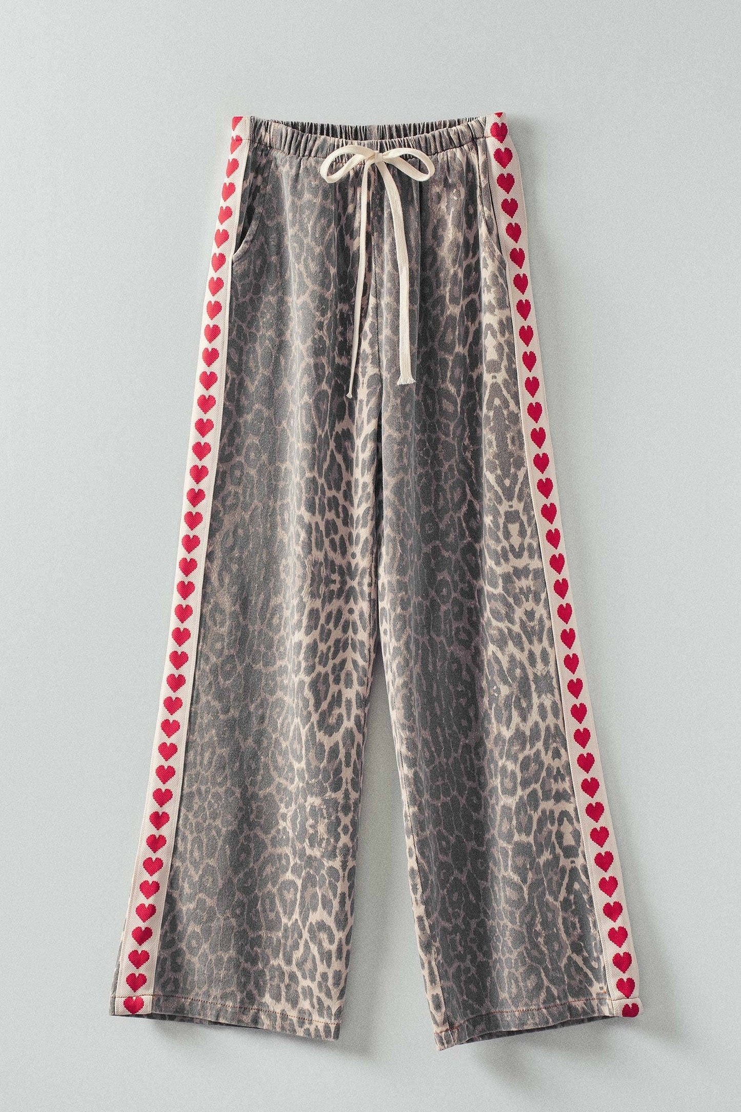Leopard Print Heart Side Stripe Lounge Pants