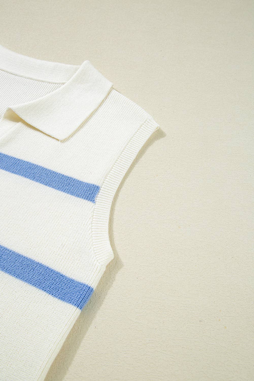 Stripe Collared V-Neck Sleeveless Sweater Top 926 WEST