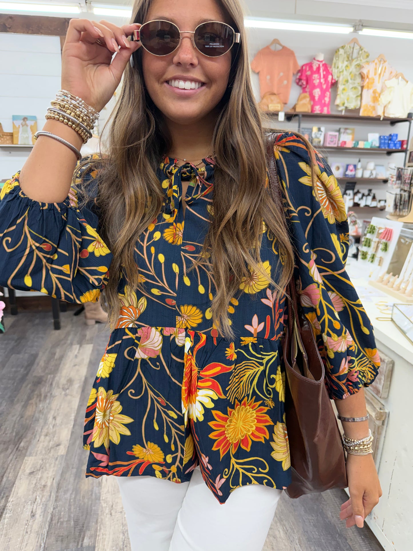 UMGEE -Floral Print Mixed Top