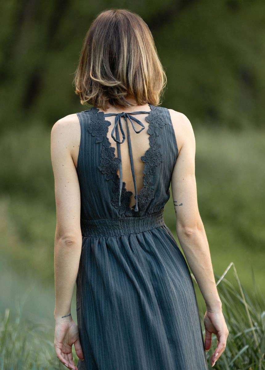 Zoie Maxi Dress in Slate | Open Back V-Neck