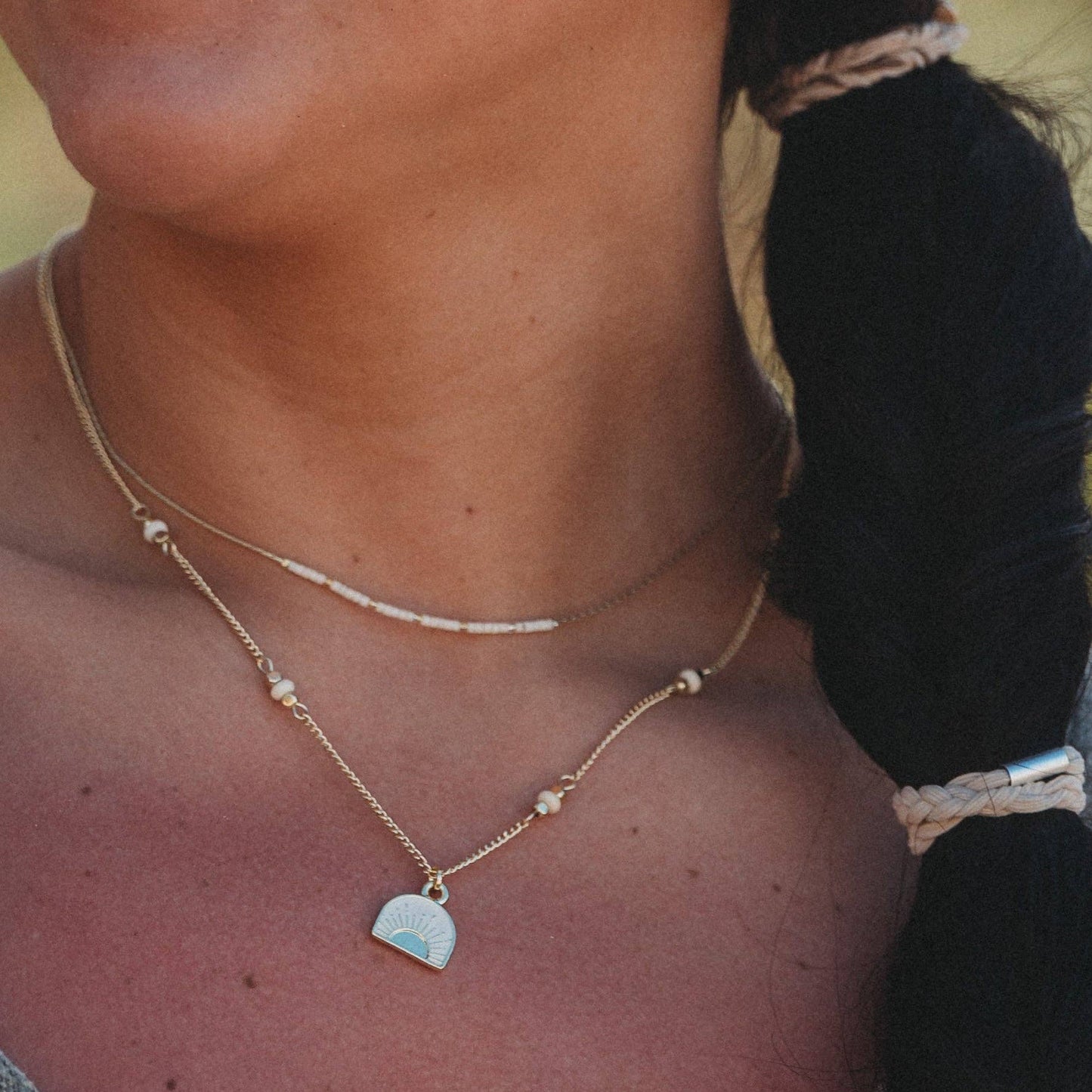 "Rise" Gold and Cream Sunrise Necklace Set