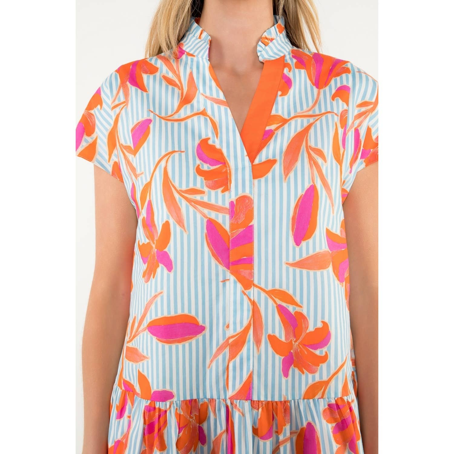 Short Sleeve Striped Floral Dress 926 WEST