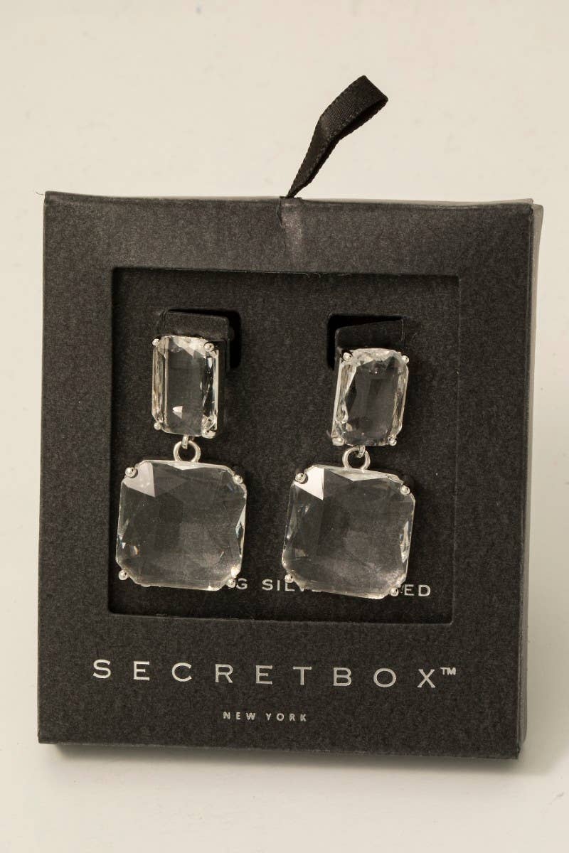 Secret Box Gold Dipped Large Faceted Gem Dangle Earrings Fame Accessories