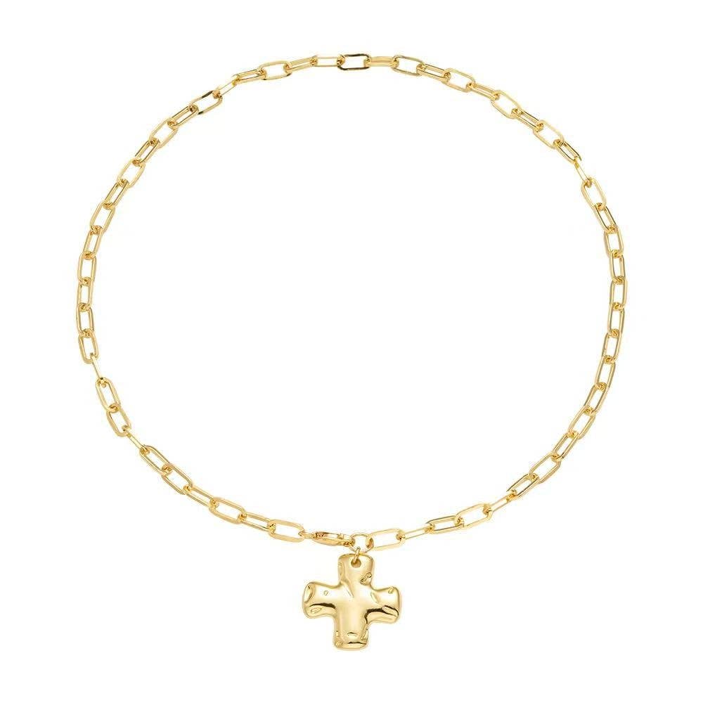 Notable Hammered Cross Pendant Necklace