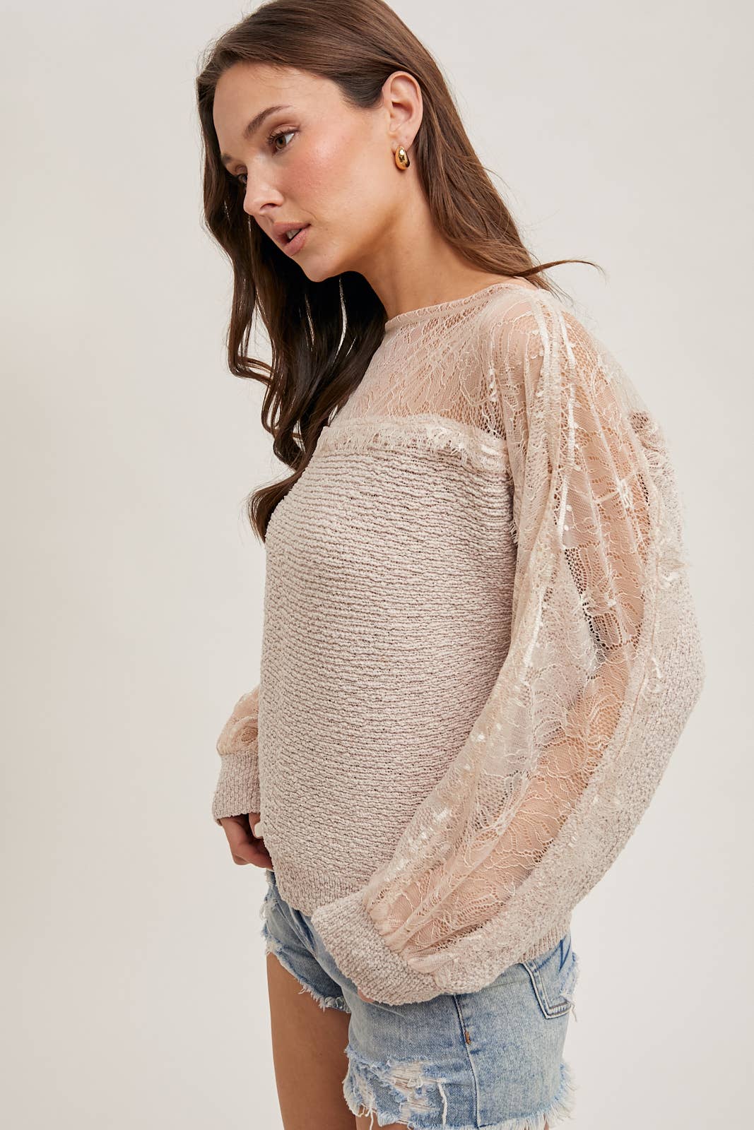 BOAT NECK LACE TRIMMED KNIT SWEATER PULLOVER Bluivy
