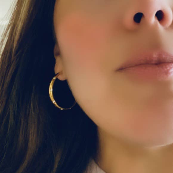 Clear Crystal Hoop Earrings 18k GP waterproof lightweight