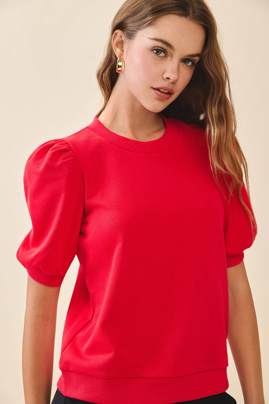 TCEC Crew Neck Short Puff Sleeve Knit Top - 926 West