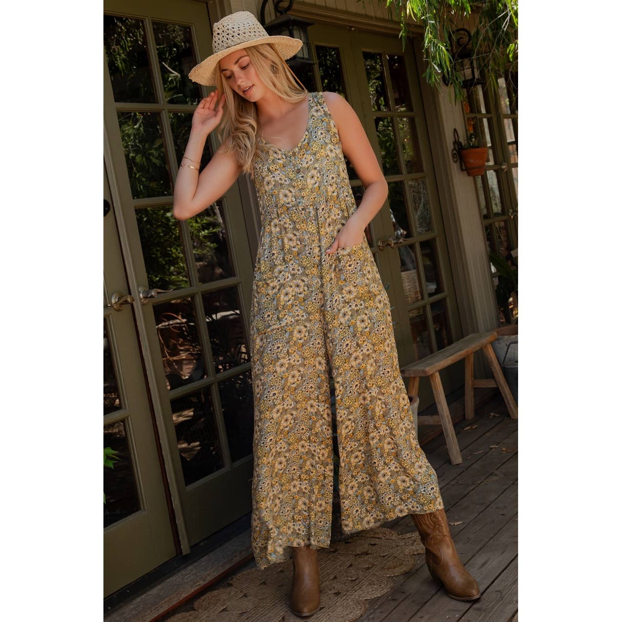 Sage + Fig - Boho Floral Wide-Leg Jumpsuit