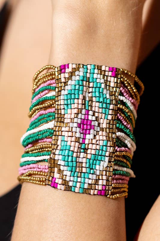 Colorful Southwestern Seed Bead Stretch Bracelet Urbanista