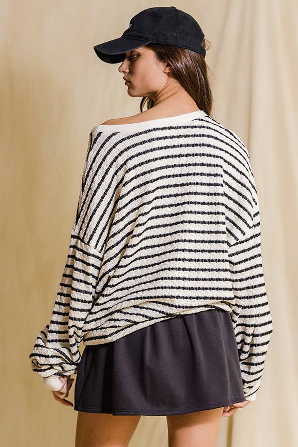 T1770-2B  'GEORGIA' Graphic Textured Stripe Sweatshirt Top BUCKETLIST