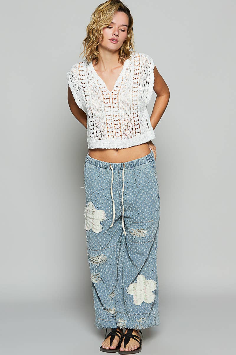 V-neck sleeveless solid crochet top 926 WEST