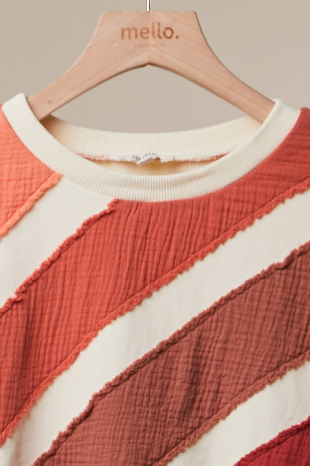 Mello. Rust Colorblock Textured Stripe Pullover Top