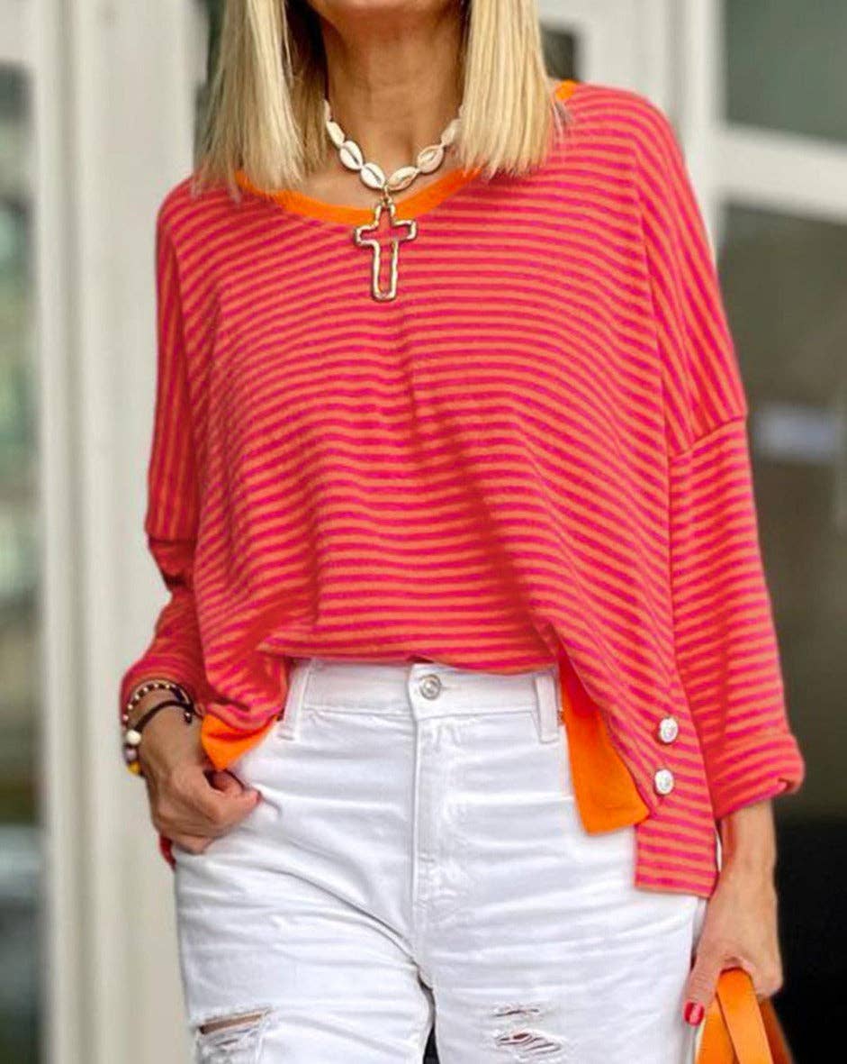 Colorblock Stripe Drop Shoulder Top LALA LOO