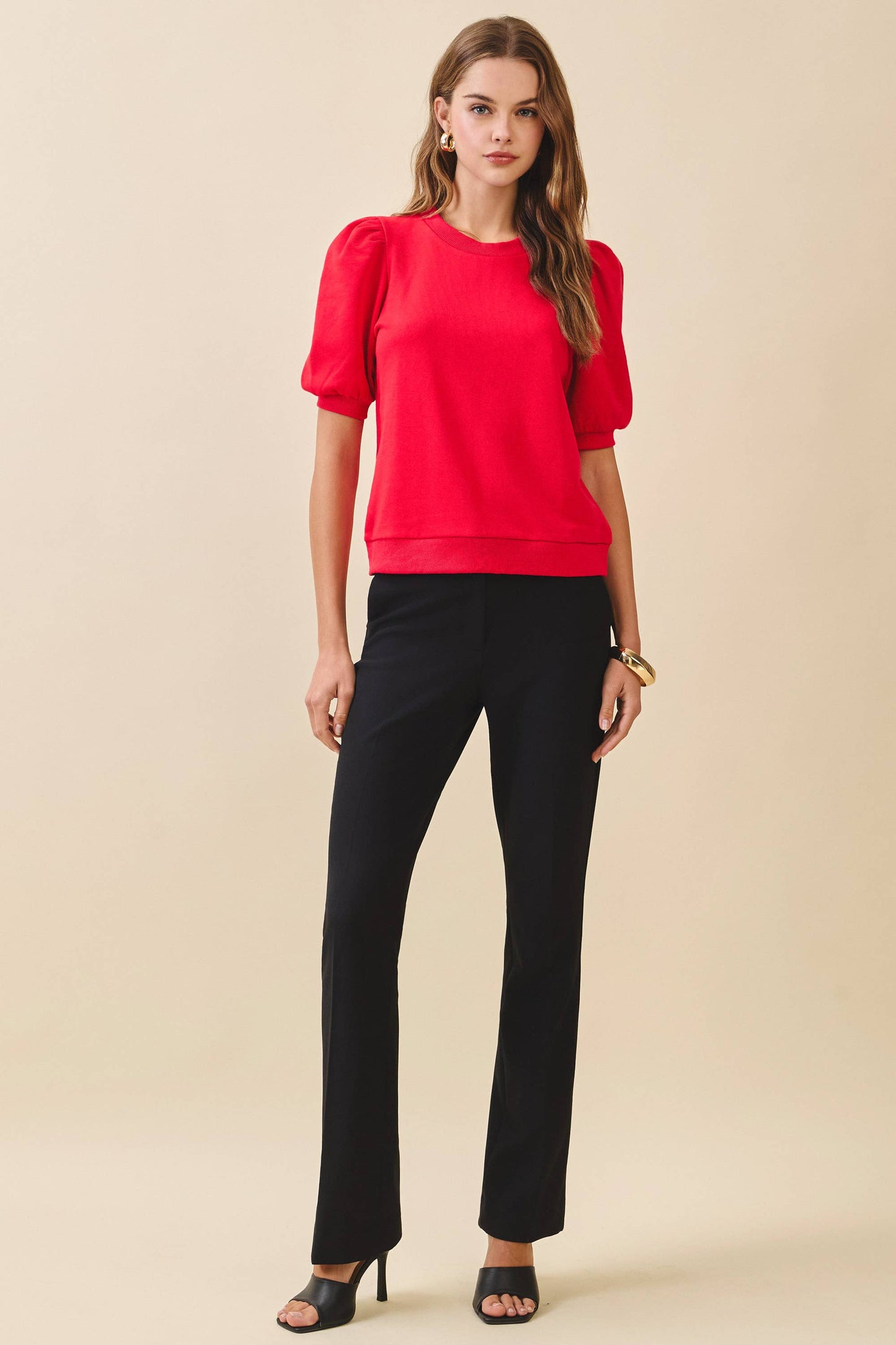TCEC Crew Neck Short Puff Sleeve Knit Top - 926 West