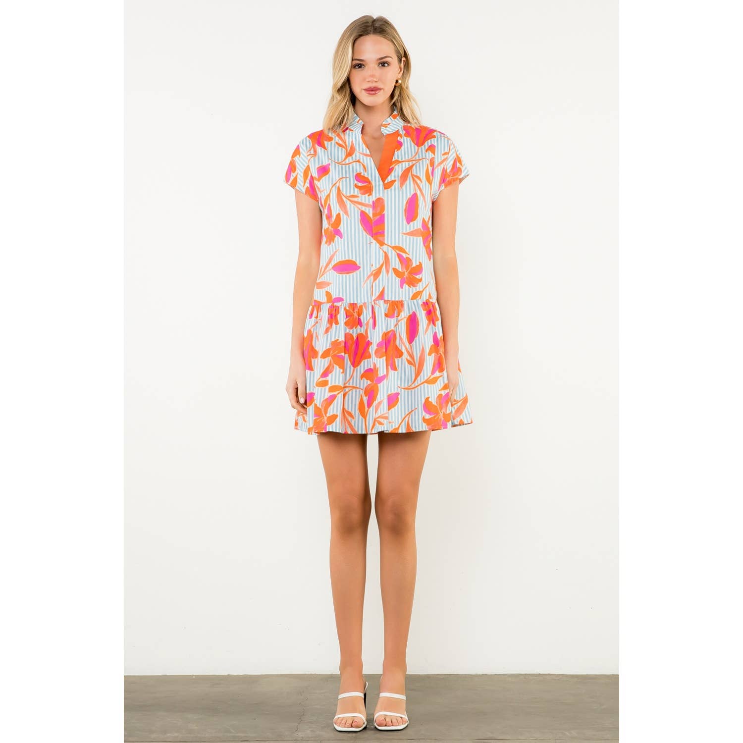 Short Sleeve Striped Floral Dress 926 WEST