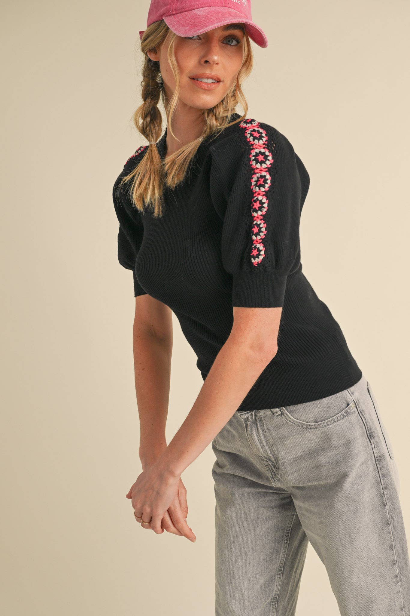 HAND-MADE CROCHET PUFF SLEEVE SWEATER MSW10567 &MERCI