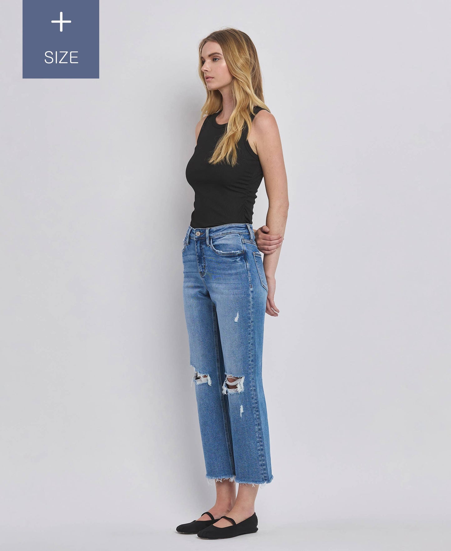 PLUS SIZE HIGH RISE DISTRESSED CROP STRAIGHT JEANS LV1385-P Lovervet by VERVET