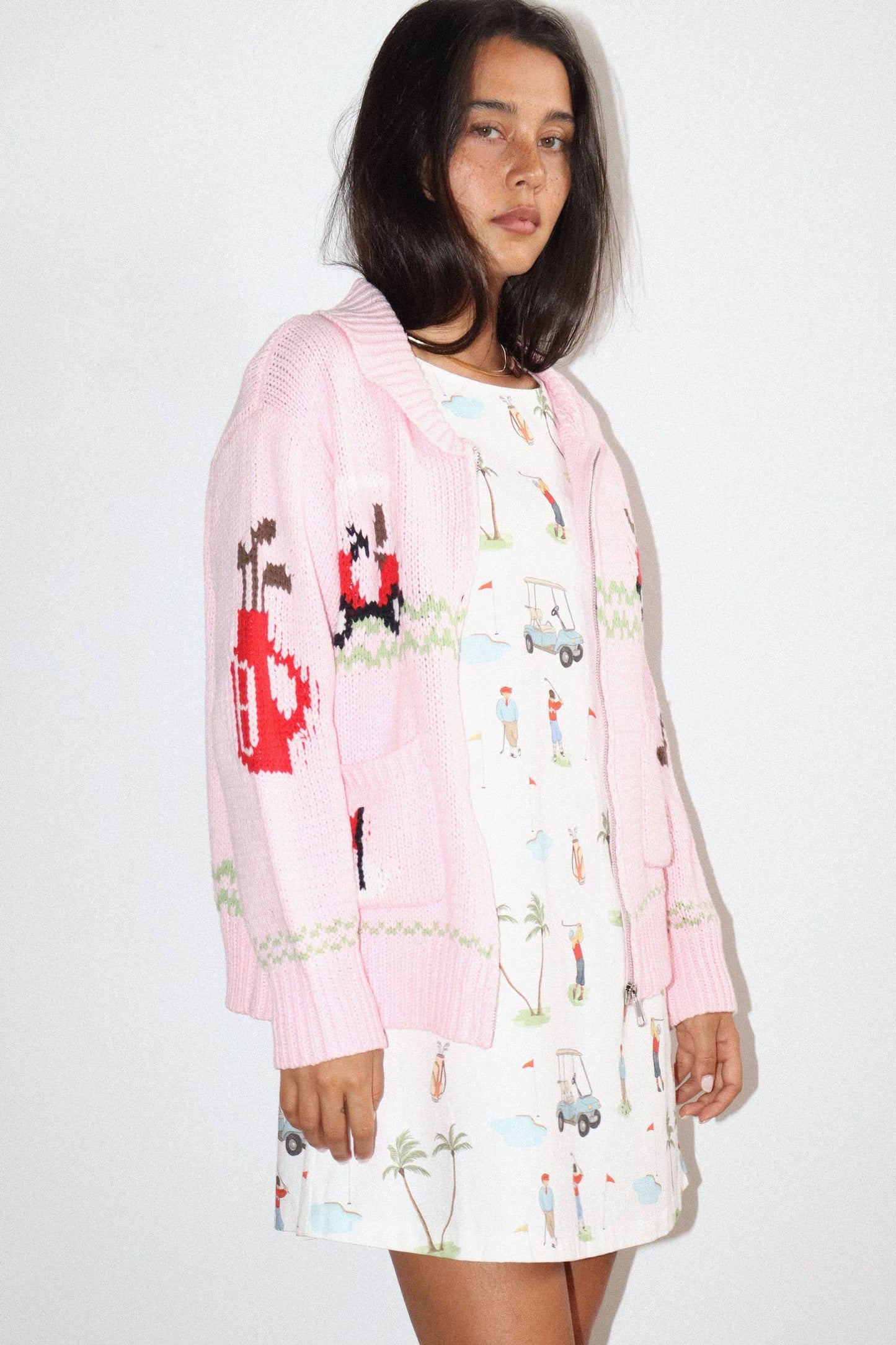 Hole In One Intarsia Zip Sweater