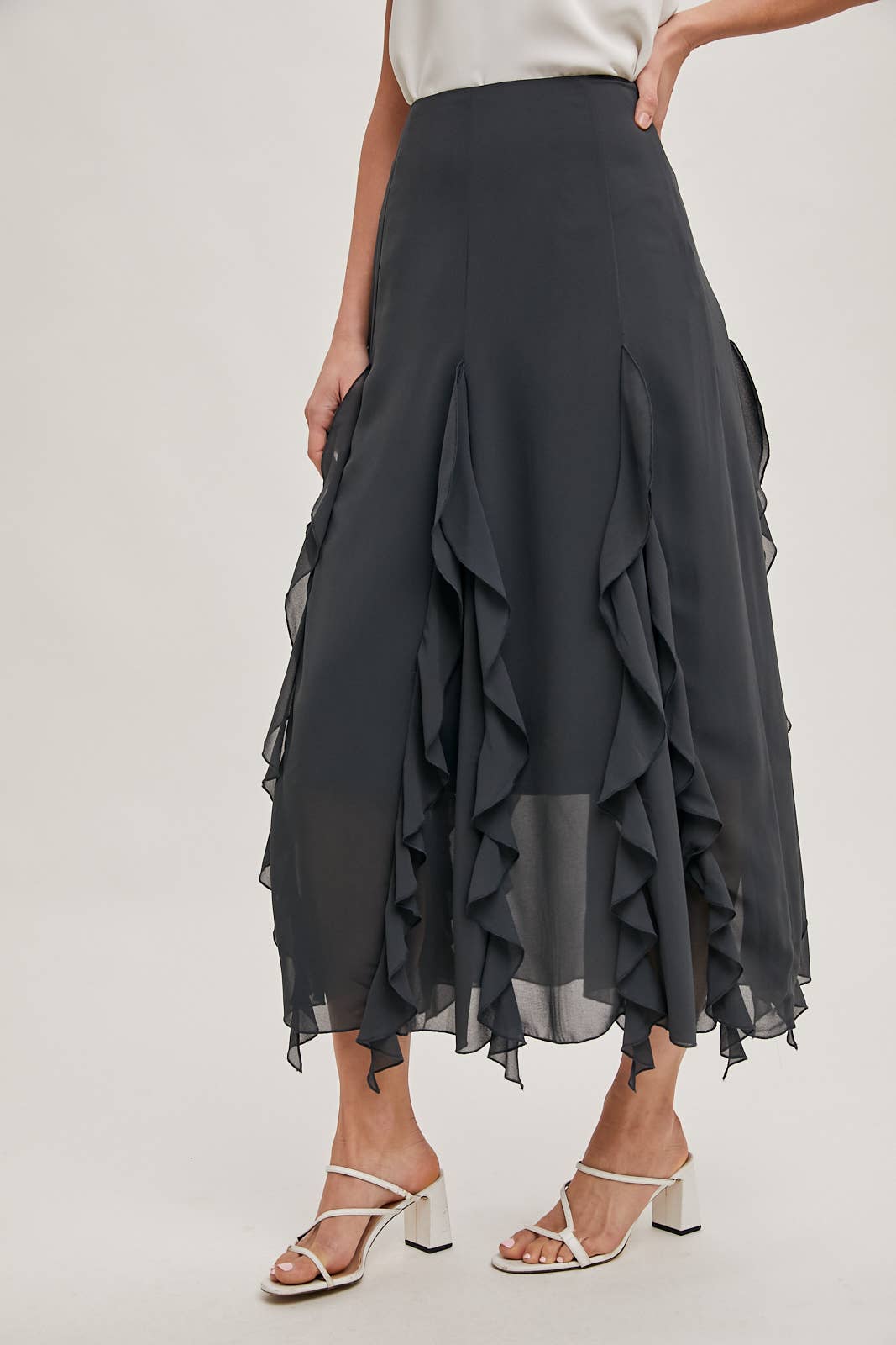 CHIFFON RUFFLED MAXI SKIRT WITH LINING Bluivy