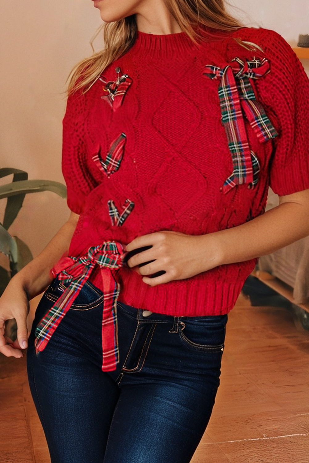 LDC Cable Knit Christmas Holiday Puff Short Sleeve Sweater Little Daisy Closet