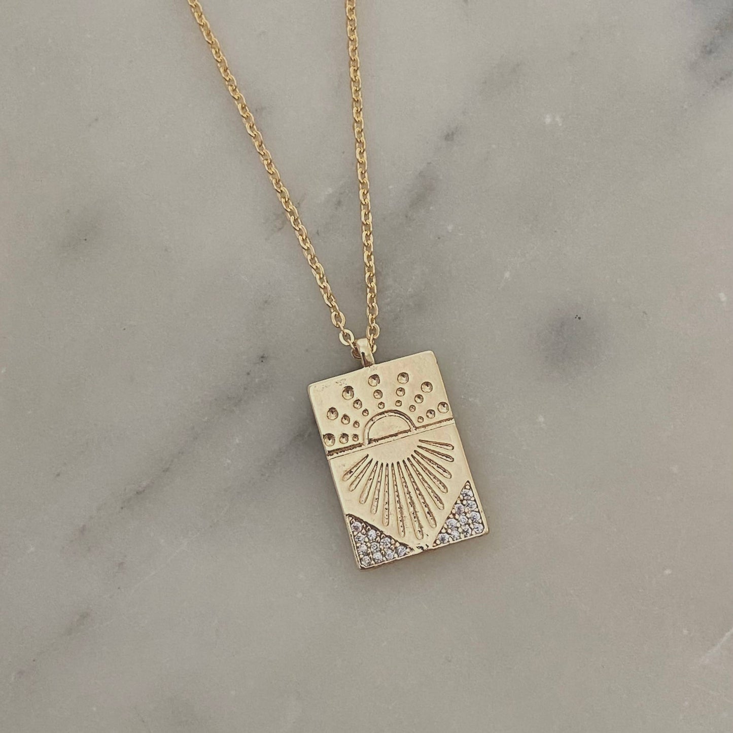 Sun Medallion Charm Pendant Necklace | 18K Gold Filled
