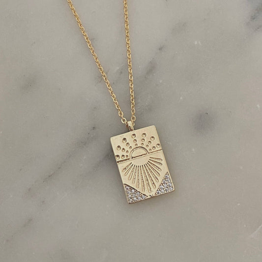 Sun Medallion Charm Pendant Necklace | 18K Gold Filled