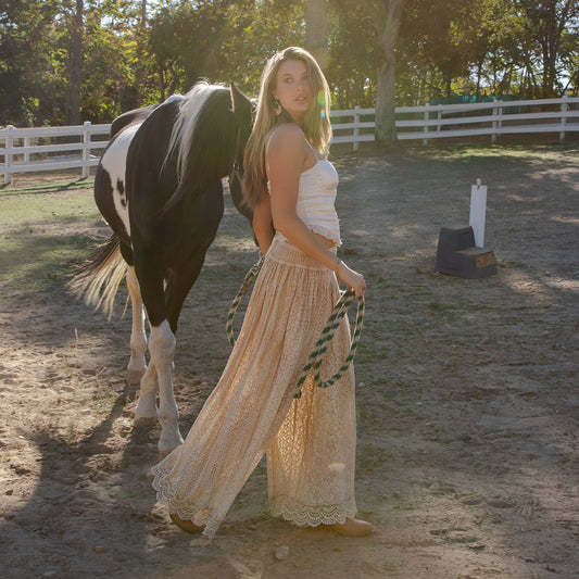 Desert Dream Flow Trousers — All-Lace Shirred Waist