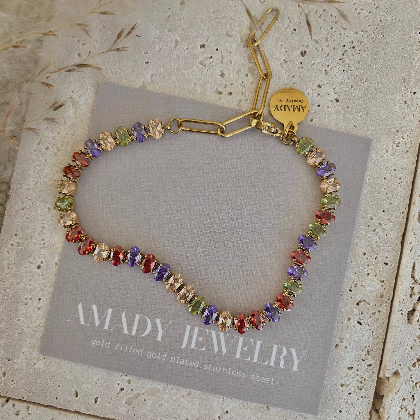 Multi colored tennis bracelet cubic zirconia stainless steel
