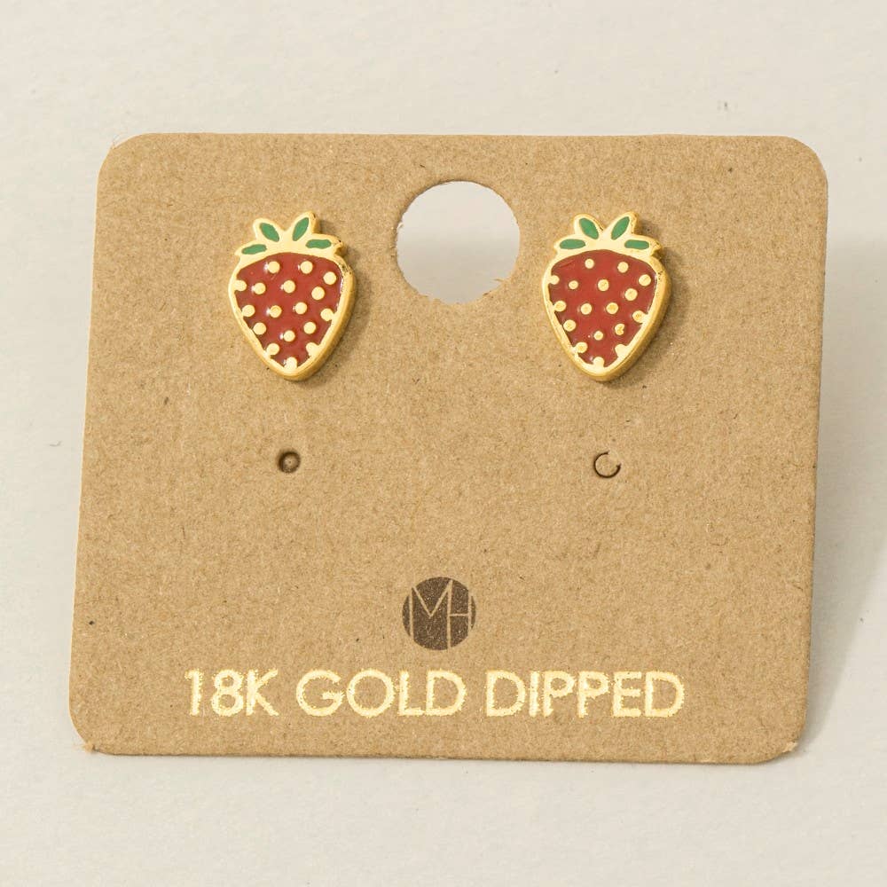 Gold Dipped Epoxy Strawberry Stud Earrings Fame Accessories