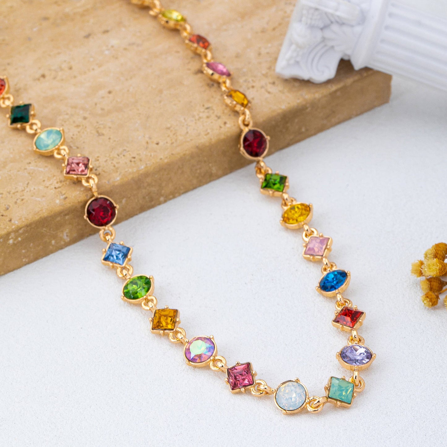 Multicolored Mixed-Shape Crystal Station Necklace