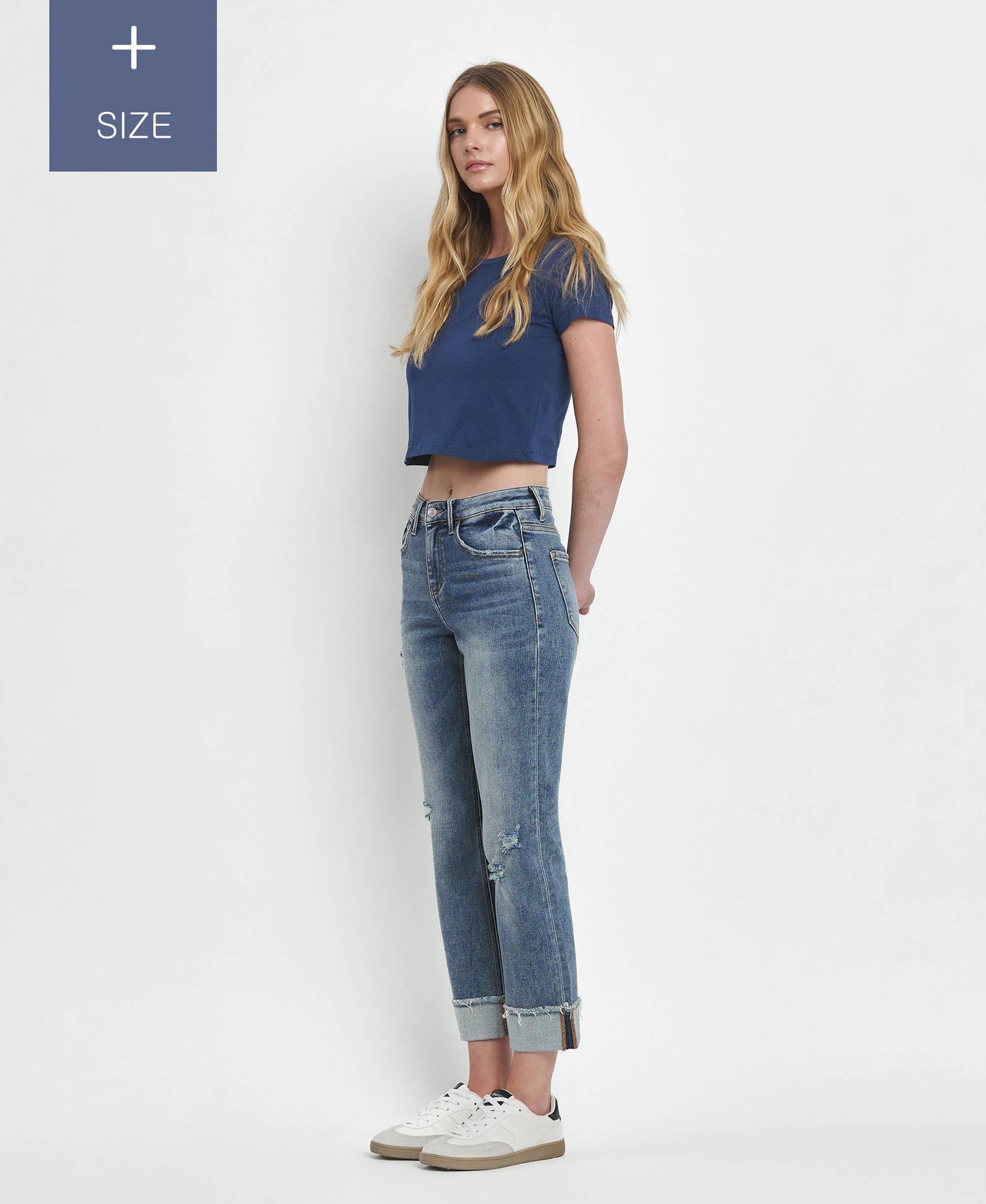 PLUS SIZE HIGH RISE CUFFED STRAIGHT JEANS LV1160-P Lovervet by VERVET