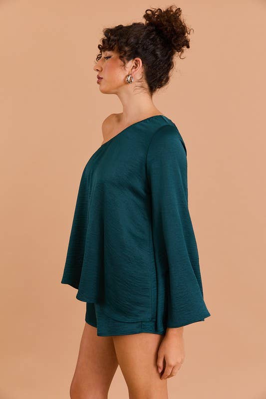 FINAL SALE- LONG SLEEVE ONE SHOULDER LAYERED TOP ROMPER 926 WEST