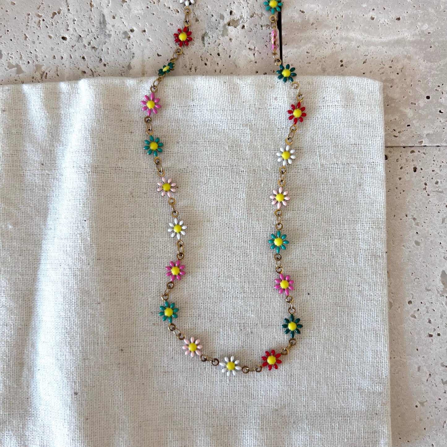Colorful Flower Strand Layering Necklace | 18K Gold Plated